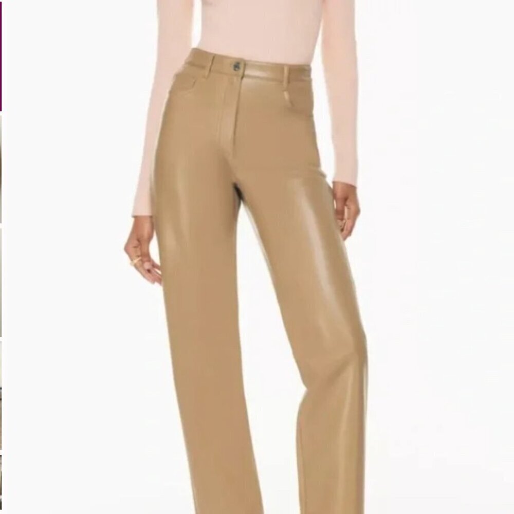 Wilfred Aritzia The Melina Vegan Leather Pants Straight Leg Light Tan Size 4